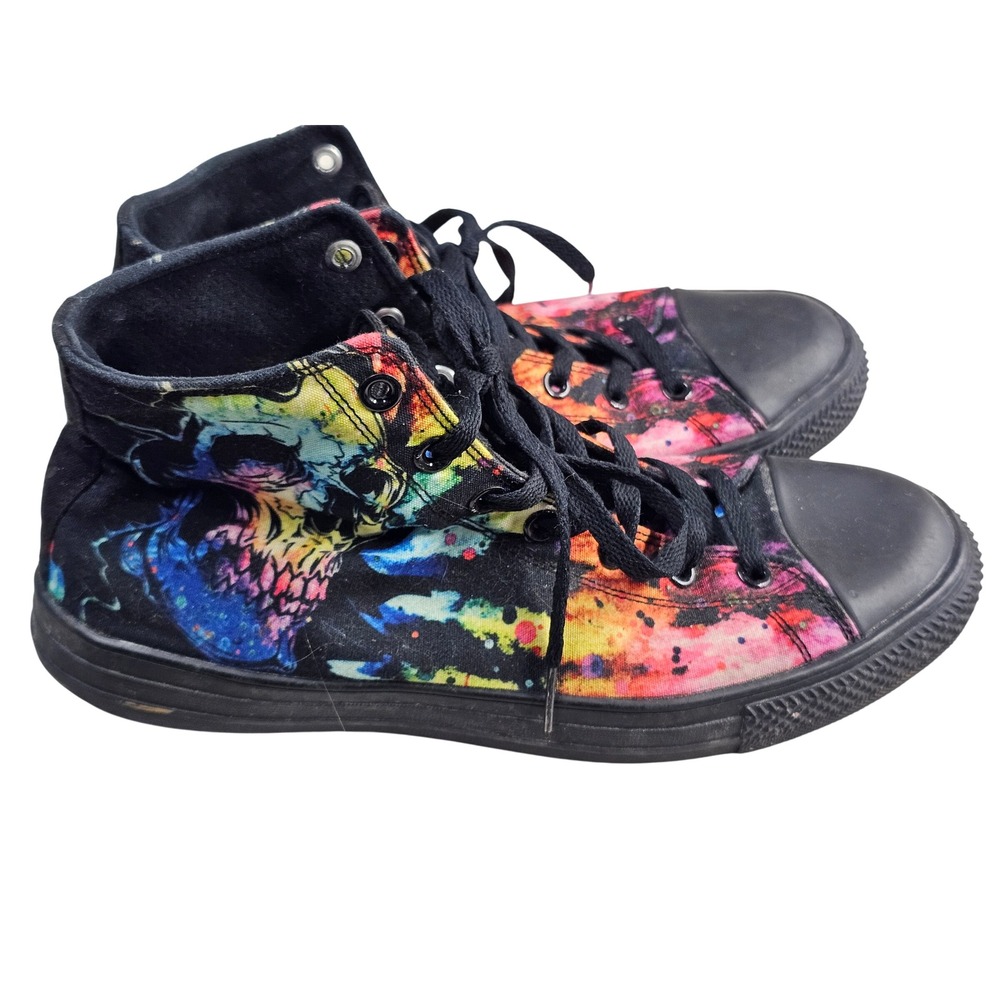 RAAD Watercolor Skull High Top Sneakers Mens 10.5 Womens 12 Black Multi-color
